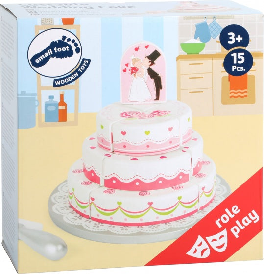 houten bruidstaart wit/roze 20 x 16 cm