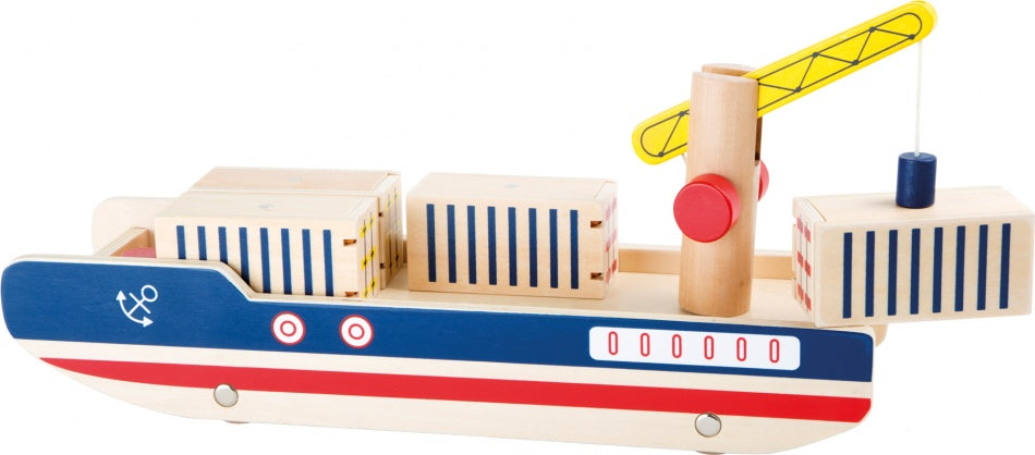 Houten Containerschip 34 cm blauw/rood