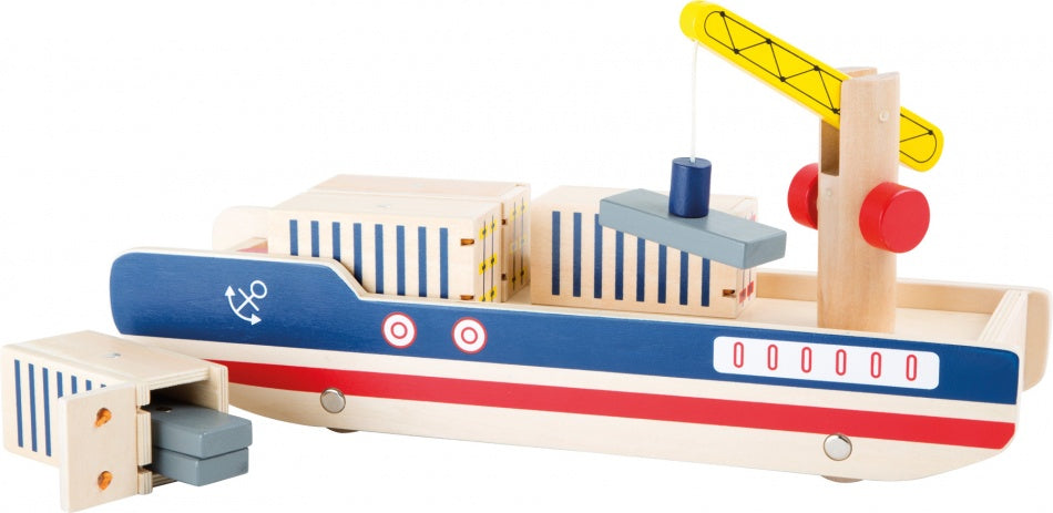 Houten Containerschip 34 cm blauw/rood