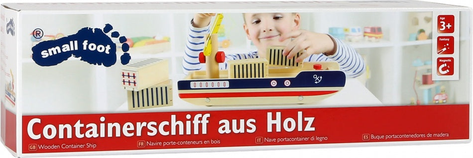 Houten Containerschip 34 cm blauw/rood