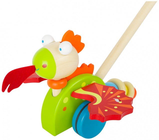 houten duwfiguur draak groen 47 cm