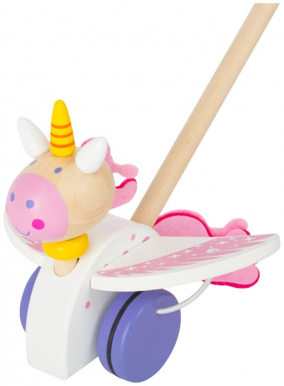 houten duwfiguur eenhoorn wit/roze 47 cm