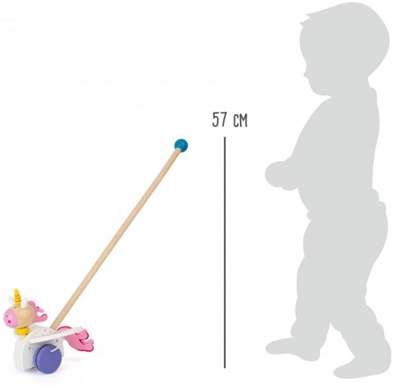 houten duwfiguur eenhoorn wit/roze 47 cm