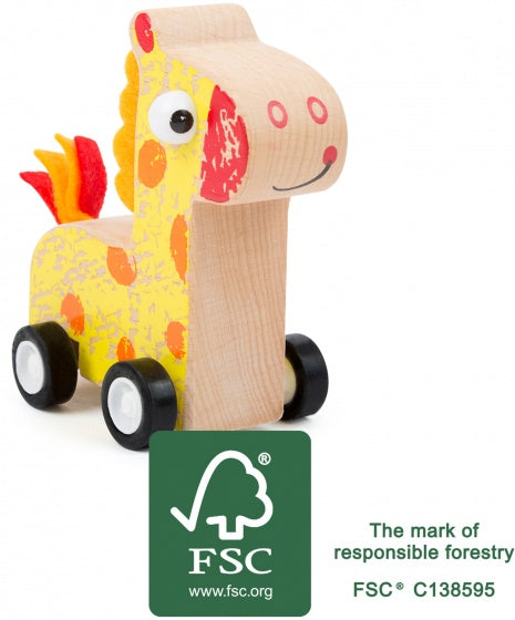 houten duwfiguur giraffe blank/geel 11 x 4