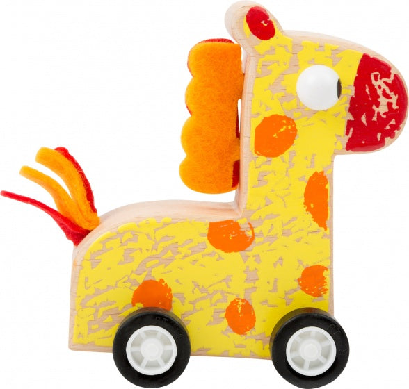 houten duwfiguur giraffe blank/geel 11 x 4
