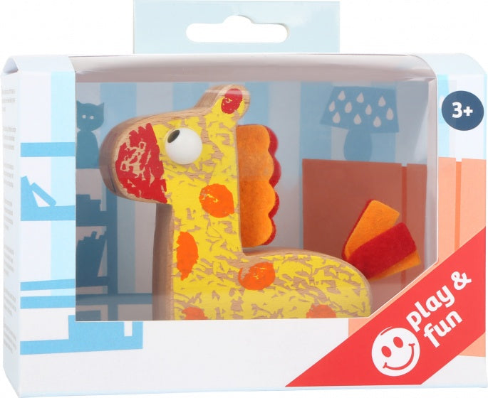houten duwfiguur giraffe blank/geel 11 x 4