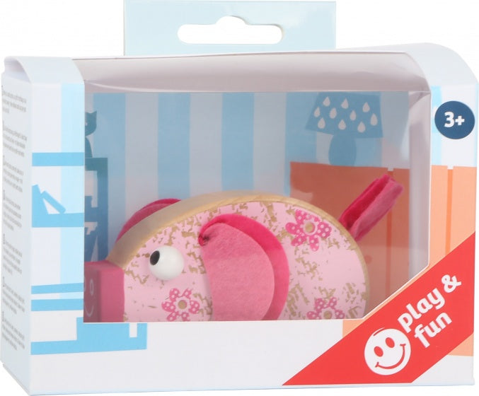 houten duwfiguur varken blank/roze 11 x 4