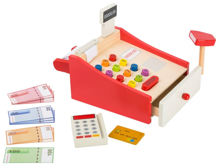 houten speelkassa blank/rood 7