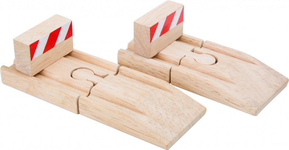 Houten Treinrail ramp en buffers TRAINible rood
