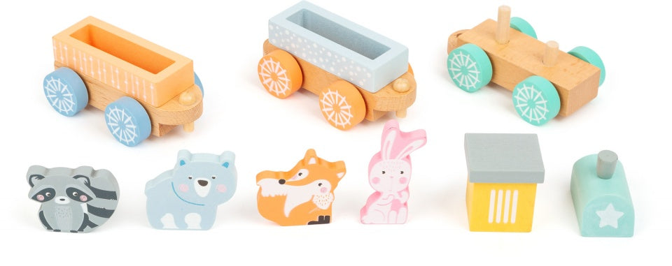 houten treinset Animals junior 36 cm 9-delig
