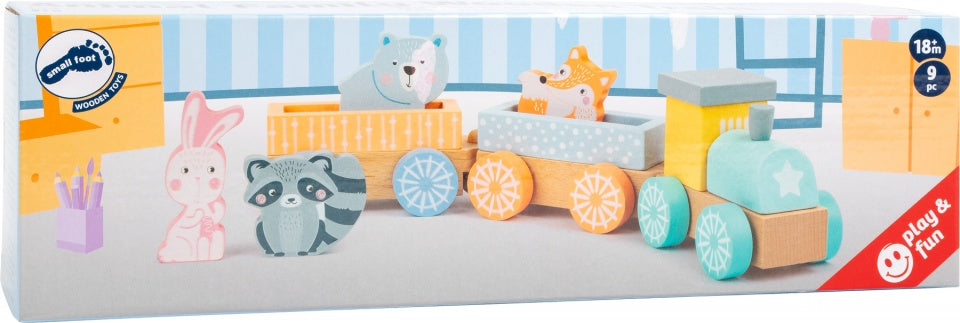 houten treinset Animals junior 36 cm 9-delig