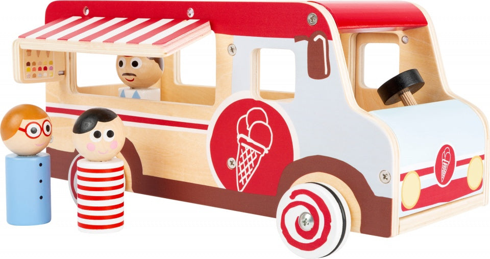 ijscowagen XL hout jongens 30 cm wit/rood 4-delig