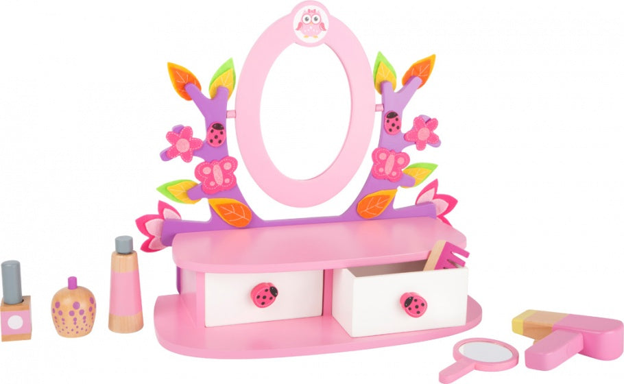 kleurrijke houten make-up tafel roze