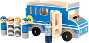 politiebus XL hout jongens 30 cm blauw 6-delig