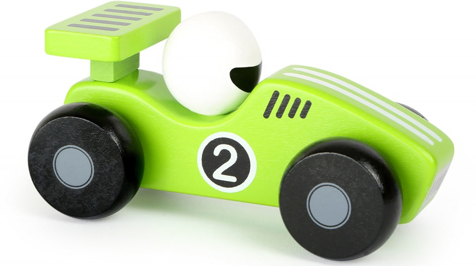 raceauto hout groen/wit 13 x 6 cm