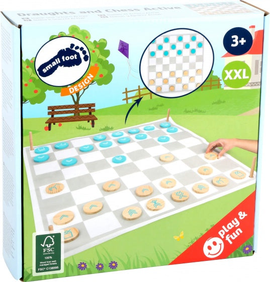 schaak- en damset junior 85 cm hout blauw/grijs/wit