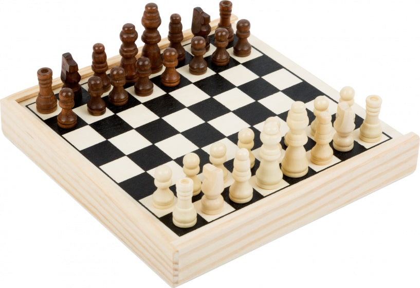 schaakspel reisvariant 15 x 15 x 2 cm hout wit/bruin