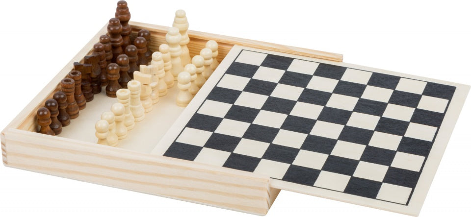 schaakspel reisvariant 15 x 15 x 2 cm hout wit/bruin