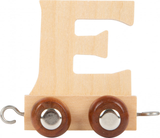 treinkarretje letter E hout beige 5 x 3