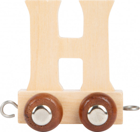 treinkarretje letter H hout beige 5 x 3