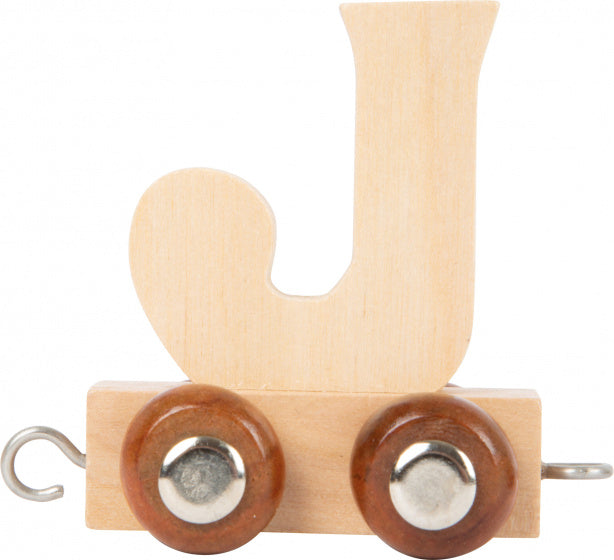 treinkarretje letter J hout beige 5 x 3
