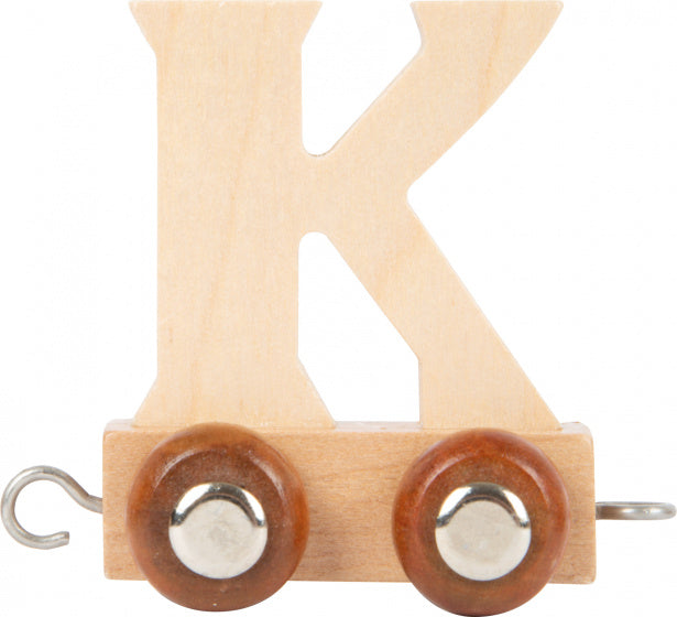 treinkarretje letter K hout beige 5 x 3