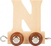 treinkarretje letter N hout beige 5 x 3