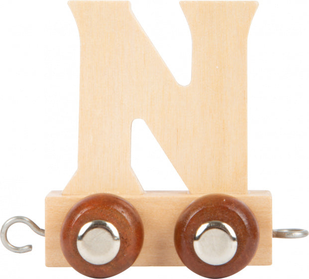 treinkarretje letter N hout beige 5 x 3