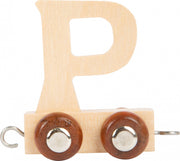 treinkarretje letter P hout beige 5 x 3