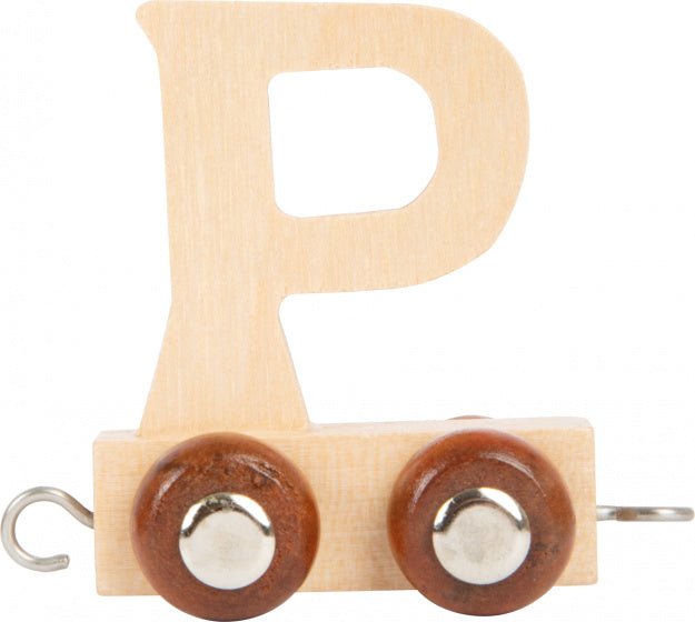 treinkarretje letter P hout beige 5 x 3