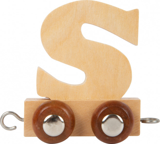 treinkarretje letter S hout beige 5 x 3