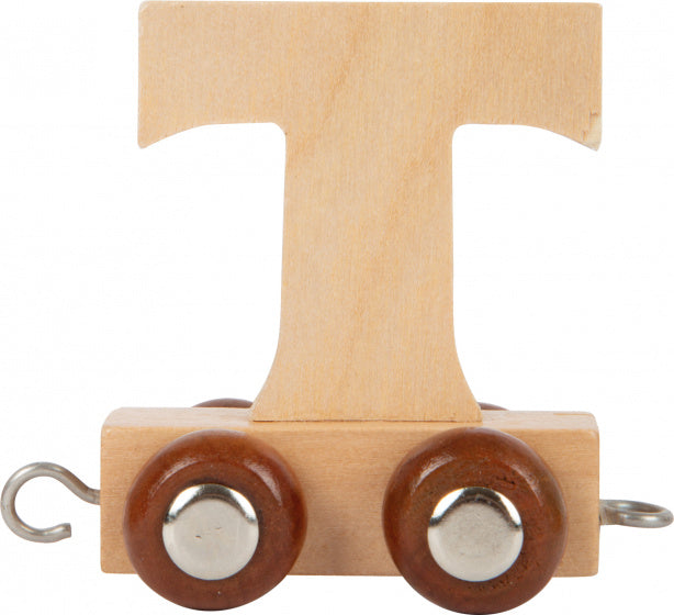 treinkarretje letter T hout beige 5 x 3