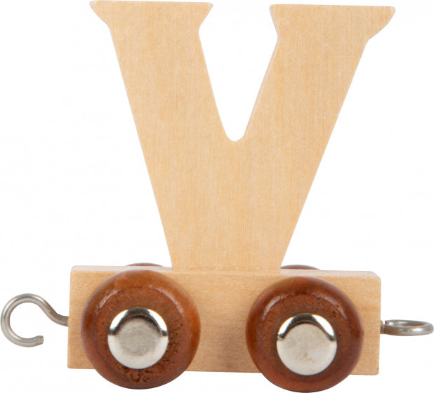 treinkarretje letter V hout beige 5 x 3