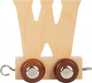 treinkarretje letter W hout beige 5 x 3
