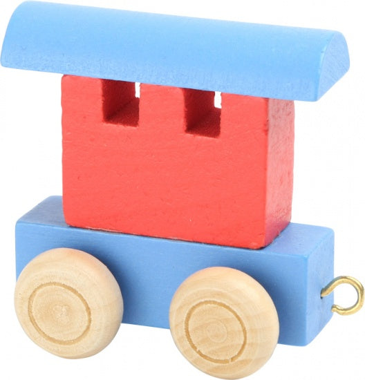 treinwagon hout rood/blauw 6 x 3 x 5