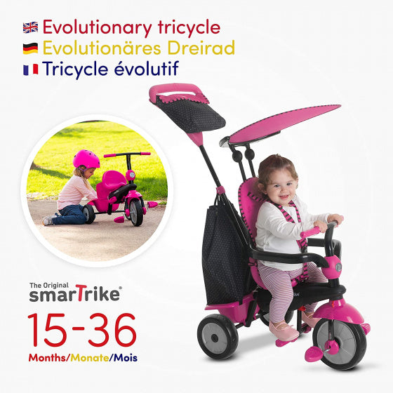 4-in-1-driewieler Glow Meisjes Roze/Zwart