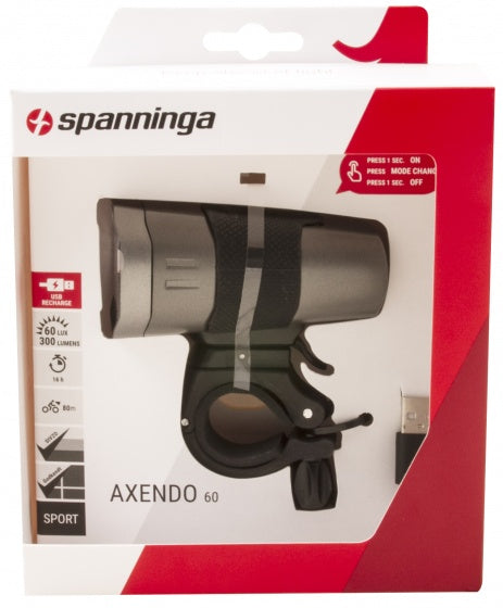 koplamp Axendo 60 Lux USB-oplaadbaar 80 m antraciet