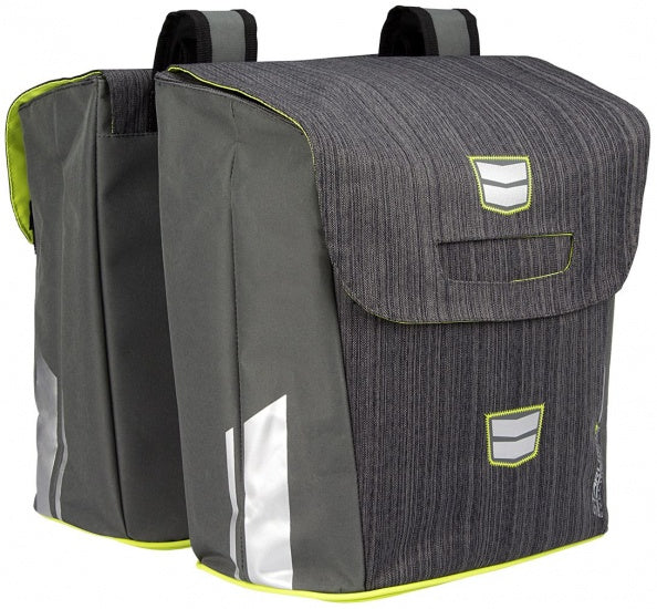 Dubbele Fietstas 42 L antraciet/lime