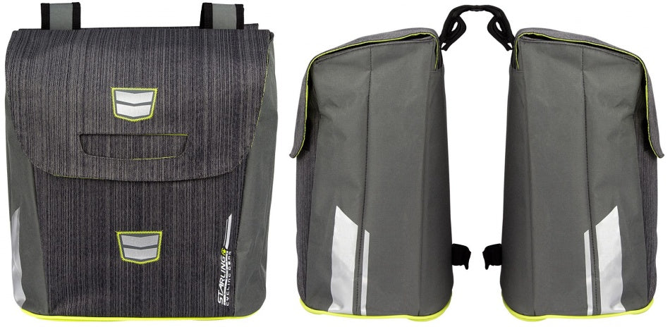 Dubbele Fietstas 42 L antraciet/lime