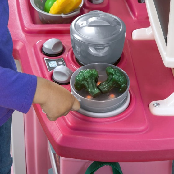 speelkeuken Great Gourmet 116 cm wit/roze 30-delig
