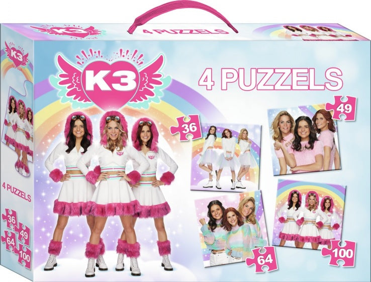 4-in-1 puzzeldoos K3 meisjes 250 stukjes