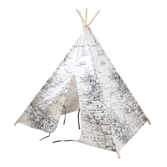 tipitent wereldkaart 160 cm wit/zwart