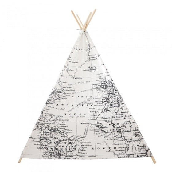 tipitent wereldkaart 160 cm wit/zwart