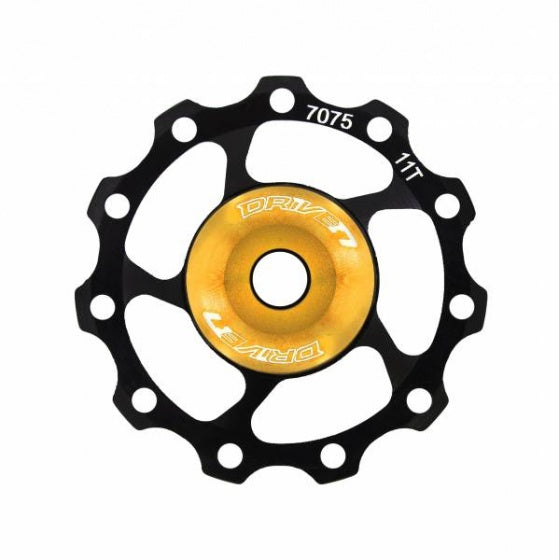 derailleurwieltje 11 tanden zwart/geel