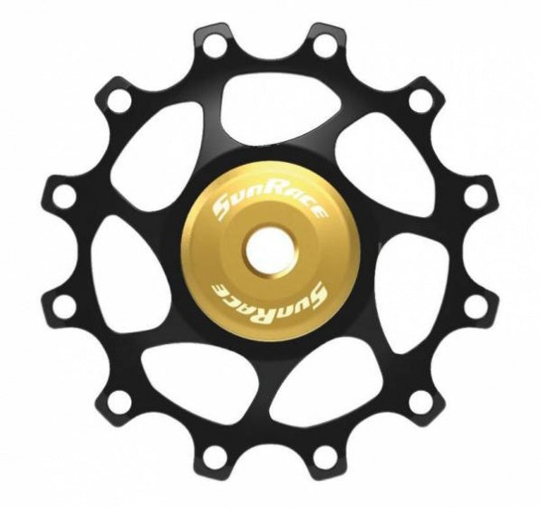 derailleurwieltje 12 tanden zwart/geel