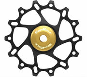 derailleurwieltje 14 tanden zwart/geel
