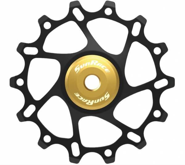 derailleurwieltje 14 tanden zwart/geel