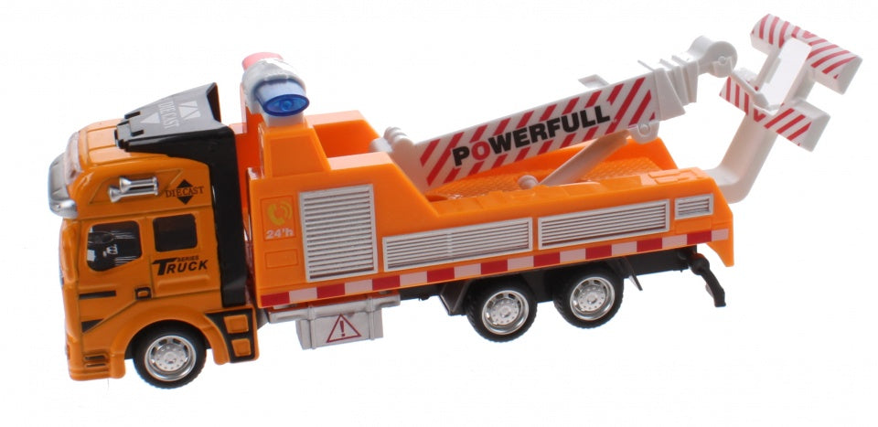 takelwagen diecast 20 cm pull-back geel/wit