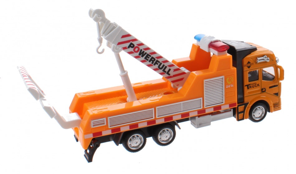 takelwagen diecast 20 cm pull-back geel/wit