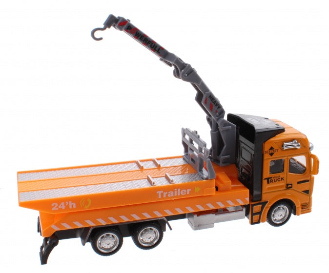 takelwagen diecast 20 cm pull-back geel/grijs